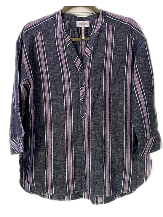 Laundry By Shelli Segal Tops - Laundry by Shelli Segal Linen Blend Shirt Top Gray Pink V Neck New size Small